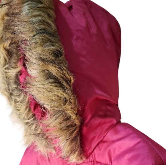 Girls Maralyn & Me Puffer Coat Size X-Small Pink Hood Faux Fur Trim - Picture 7 of 13